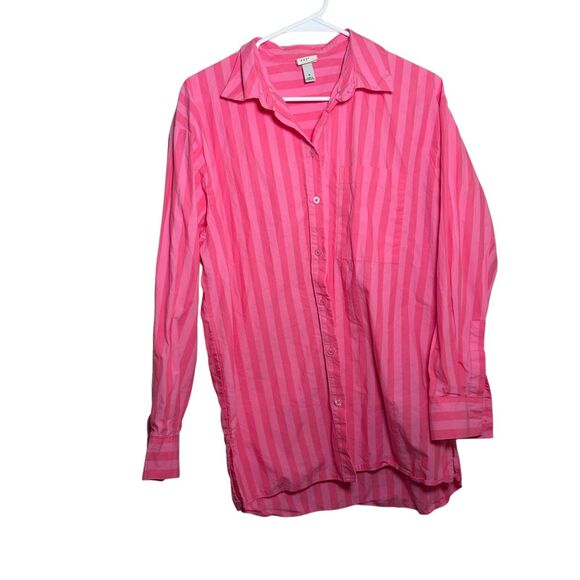 A New Day Blouse Women's Medium Pink Striped Button Up Collared Long Sleeve Top - Picture 1 of 9